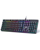 Aukey KM-G16 Mechanische Tastatur, 105 Tasten Kabelgebundene QWERTZ Tastatur (German Layout) mit Blaue Schalter, Mechanische Tastatur für PC Gamer und Arbeits