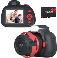 （Schwarz）Kinderkamera, Digitalkamera für Kinder von 3 bis 8 Jahren, Geburtstag, Spielzeug für Mädchen und Jungen, 2,4-Zoll-IPS-Bildschirm, Videokamera mit Blitz, 32G-SD-Karte im Lieferumfang enthalten