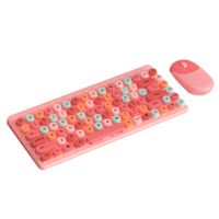 Kabelloses Tastatur-Maus-Set mit 86 Tasten, stummgeschaltete, geräuscharme Tasten, tragbares, kompaktes, schlankes Mini-Design, mit runder Farbe Rosa