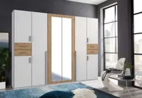 Vegas 8-türiger Kleiderschrank mit 2 Spiegeln Weiß / Artisaneiche, Passepartout (Rahmen):ohne Passepartout