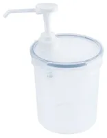 Contacto Dispenser Behälter m. Pumpe, 950 ml, Portionsgröße 5 ml, Ø 10,5 x H20 cm, zerlegbar, verschließbare Dosen, lebensmittelechtes Kunststoff
