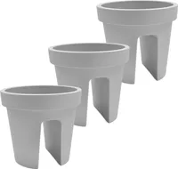 3er Set Balkon-Blumenkasten rund 28cm, Geländertopf, Balkonkasten, Blumentopf, Pflanztopf Railing 13L grau