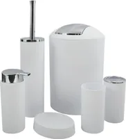 MSV Badezimmer Set Hannah, 6-teiliges Badzubehör Seifenspender, WC Bürste, Seifenschale, Kosmetikeimer und Zahnputzbecher Weiß