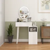 Puluomis Schminktisch mit LED Beleuchtung Spiegel Oval, und Schrank，Kosmetiktisch Frisiertisch ohne Hocker Weiß