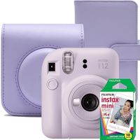 Set Instantkamera Fujifilm Instax Mini 12, Fliederlila mit Hülle, Fotoalbum und 1x10 Film, Sofortbildkameras