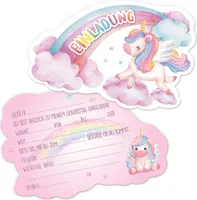 GEBETTER 12 Einhorn Regenbogen Einladungskarten zum Kindergeburtstag 14 x 9 cm Geburtstag Party Einladung Einschulung für Mädchen und Jungen Geburtstagseinladungen Kinder Geburtstagsfeier Kinderparty