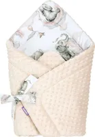 JUKKI Babyhörnchen Decke für Neugeborene Babydecke Einschlagdecke Wickeldecke [Elephant's Paradise & Ecru Minky]