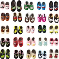 Premium Leder Lauflernschuhe Krabbelschuhe Babyschuhe, Größe:0-6 Monate, Modell:braun - Hund