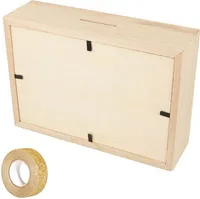 Sparbüchse Holzrahmen zum Gestalten 12 x 17 cm + Golden glitter band 5 m