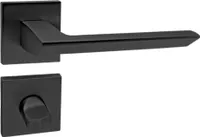 DOMINO Türgriff Drückergarnitur WC - Badezimmer Set | quadratische Rosette | für Badezimmertüren | Set WC - Rosetten-Garnitur | Türbeschläge aus Aluminium |Schwarz Türdrückergarnitur |ELENA QR SLIM BLACK
