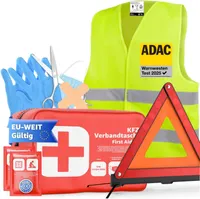 3 in 1- Set KFZ Pannenset & Autozubehör - Auto Erste Hilfe Set mit Verbandskasten Warnweste für StVO 2024 & 2022