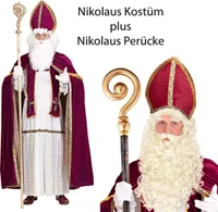 Nikolaus Kostüm Bischof Weihnachten Gr M - 3XL  +  Nikolaus Perücke Gr. L/XL