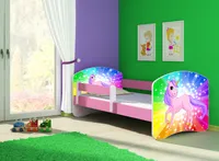 ACMA Jugendbett Kinderbett Junior-Bett Komplett-Set mit Matratze Lattenrost und Rausfallschutz Rosa 18 Pony Regenbogen 140x70