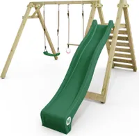 WICKEY Kinderschaukel Schaukelgestell Smart Swift mit Rutsche Schaukel, Schaukelgerüst, Doppelschaukel, Holzschaukel - grün