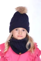 HEYO Kinder Winter Set Mütze gefüttert mit Fleece Schlauchschal Loopschal Handschuhe Bommelmütze Rundschal Kleinkind Dunkelblau