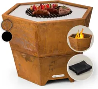 Blumfeldt Feuerschale mit Grillrost, Outdoor Stahl-Feuerschale Groß für Balkon & Camping, Mobile Feuerschale 60 cm, Feuerschalen mit Standfuß, Wetterfeste Feuerschale, Sechseckige Feuerstelle