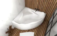 ECOLAM Badewanne Eckbadewanne Eckwanne Wanne Acryl E-Besco 134x134 Schürze Füße Silikon + Ablaufgarnitur Ab- und Überlauf GRATIS Komplett-Set