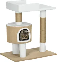 PawHut Kratzbaum 79 cm Kleiner Katzenbaum mit Katzenhöhle, Katzenkratzbaum mit Liegefläche, Jute-Kletterbaum für Katzen bis zu 8 kg, Katzenmöbel, Braun, Weiß, Kaschmir-Imitat