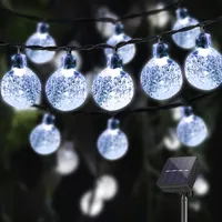 LQWELL® Solar Lichterkette Aussen 8M 30LED 8 Modi für Innen und Aussen Kettenlicht Kristall Kugeln IP44 Wasserdicht Garten(Weiß)