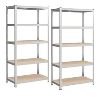 SONGMICS sada 2 kusů, regál s 5 policemi, 200 x 100 x 50 cm, nosnost až 875 kg (120 kg na polici), regál pro vysoké zatížení, výškově nastavitelné police, zesílený ocelový rám, stříbrná GLR050E02