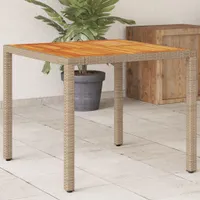 vidaXL Zahradní stůl béžový 90x90x75 cm Poly ratan Akáciové dřevo