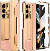 Pouzdro pro Samsung Galaxy Z Fold 5, Galvanizovaný pouzdro s ochrana displeje a objektivu, s držákem a stojánkem RůžovýRůžový