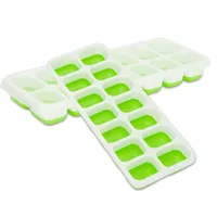 Intirilife Eiswürfelformen in GRÜN – 4er Set à 14 Fächer Eiswürfel Silikonformen mit Deckel - Eiswürfelbehälter Verschließbar und Stapelbar mit flexiblem Boden