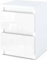 STIV Möbel | Nachttisch - Nachtschrank mit 2 Schubladen - Weiße Hochglanz H40cm B30cm T30cm