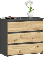 Nachttisch AKORD CL3 in der Farbe Graphitgrau mit 3 Schubladen Front Eiche Artisan B60 x H57 x T35 cm