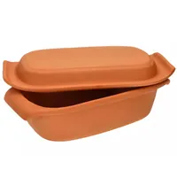 MIKONI Tontopf | 2,5 L | mit Deckel | RUND Auflaufform Steingut Brottopf Brätertopf Eintopf Kochtopf Keramiktopf Brotkasten Dampfgarer Tongefäß 770613