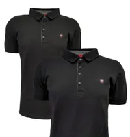 Herren Polohemd Sport Kragen Baumwolle Polohemd mit vier Knöpfen unter dem Hals Kurzarm Modell schwarz L