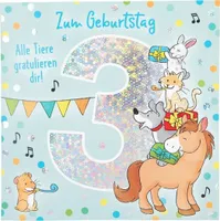 Depesche Zahlenkarten mit Musik quadtratisch : 3 Zum Geburtstag Alle Tiere gratulieren Zahlenkarten mit Musik, quadratisch: 3 Zum Geburtstag Alle Tiere gratulieren