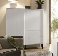 Hohe Kommode 1 MIA 100 cm mit geriffelte Fronte mit Schubladen Zweitürige Sideboard Metallbeine Weiß
