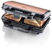 Bestron XL Sandwichmaker, Antihaftbeschichteter Sandwich-Toaster für 2 Sandwiches, inkl. Cool-Touch-Handgriff mit Verschlussclip, 900 Watt, Farbe: Kupfer
