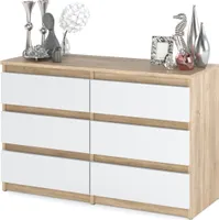 STIV Möbel | Kommode / Sideboard mit 6 Schubladen - Sanoma Eiche / weiß matt , H 71cm B 100cm T 33cm