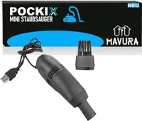 POCKIX Mini odkurzacz USB do komputera z klawiaturą biurkową, lampką i 2 nasadkami