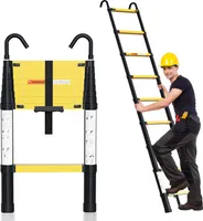 Yakimz Teleskopický rebrík Skladací rebrík Stabilný hliníkový rebrík do 150 kg 2,6 m čierny + žltý s hákom s jedným tlačidlom