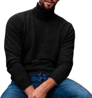Herren Solid Color Langarm Rollkragenpullover Warmes Strickhemd Pullover Pullover Top-Schwarz (Asiatische Größe:2XL)