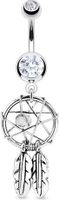 Bauchnabel Piercing Traumfänger Dreamcatcher Top Down Anhänger Federn Zirkonia 