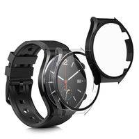 kwmobile 2x Hülle kompatibel mit Xiaomi Watch S1 - Fullbody Fitnesstracker Glas Cover Case Schutzhülle Set Schwarz Transparent