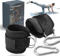 2er Fußschlaufen Set - schwarz mit Karabiner & Klettverschluss - justierbarer Footstrap für Fitness - Training - Sport - Fussmanschetten für Kabelzug