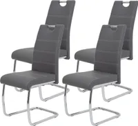 4er Set Esszimmerstuhl Flora - Bezug Kunstleder Grau - Metallgestell verchromt - 120kg belastbar - Lehne mit Griff