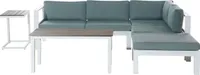 BELIANI Lounge Set Weiß Aluminium und Kunstholz mit Auflagen Mintgrün Stoff Skandi Modern 5-Sitzer Ecksofa Ottomane und 2 Couchtische Terrasse Garten Möbel