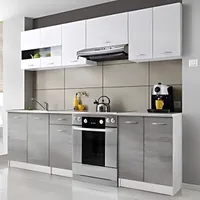 Roe Furniture | Küchenzeile - 240x200 cm - Grau und Weiß - Einbauküche, Küchenblock, Singleküche, Singleküchenblock, Küchen