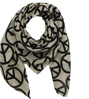 Baumwolltuch - Peace Muster 10 cm beige - schwarz - quadratisches Tuch
