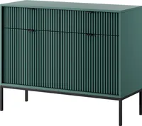 BETTSO Geriffelt Kommode 2 Türen und 2 Schubladen Schwarzgriffe Glamour NOVA Grün auf Schwarzbeinen