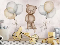 Vlies Fototapete für Kinder 400x280 cm Tapeten Wandtapete XXL Tier Bär Ballons Party wie gemalt e-C-10002-a-a