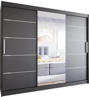 Easy4You LVI 250 cm Schwarz Schiebetüren Kleiderschrank 250x215x58 cm mit Spiegel - Schlafzimmermöbel, Aufbewahrung - Mehrzweckschrank