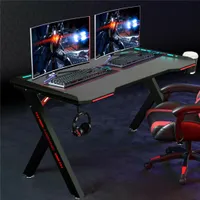 HOMCOM Computertisch Gaming Schreibtisch mit LED-Licht Schreibtisch mit  Becherhalter Kopfhörerhaken Z-förmiger Bürotisch MDF Metall ABS Schwarz 120  x 60 x 73 cm