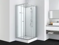 Komplettduschkabine FORTE 80 x 80 cm - Eckeinstieg - Schiebetüren - Mit Armatur, Schubstange, Handbrause